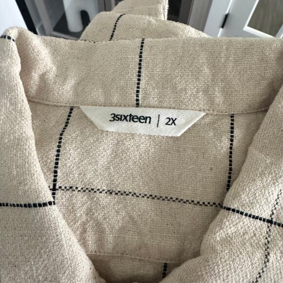 3sixteen Long Sleeve Woven Linen Check Wide Work Shirt XXL NEW Beige Button-Up - Picture 6 of 7
